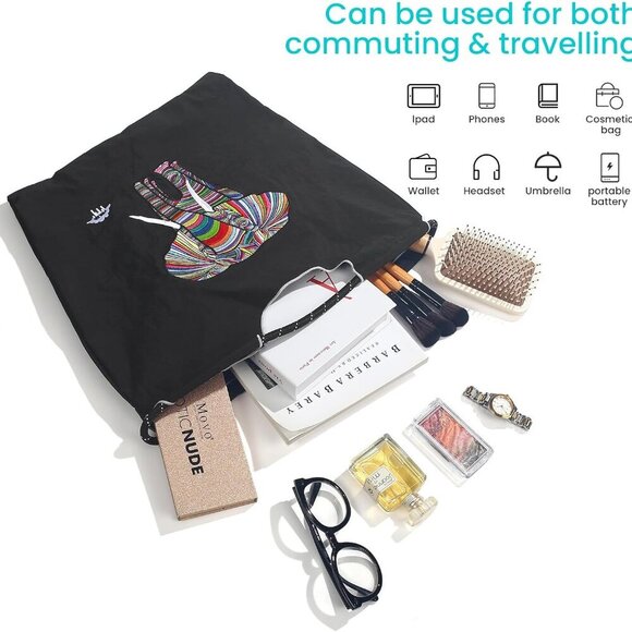 Women Nylon Tote Bag Small Capacity Work Travel Handbag with Inner Pockets - Picture 3 of 6